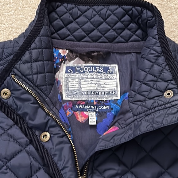Joules navy blue quilted zip/snap jacket Sz 12 - Picture 2 of 13